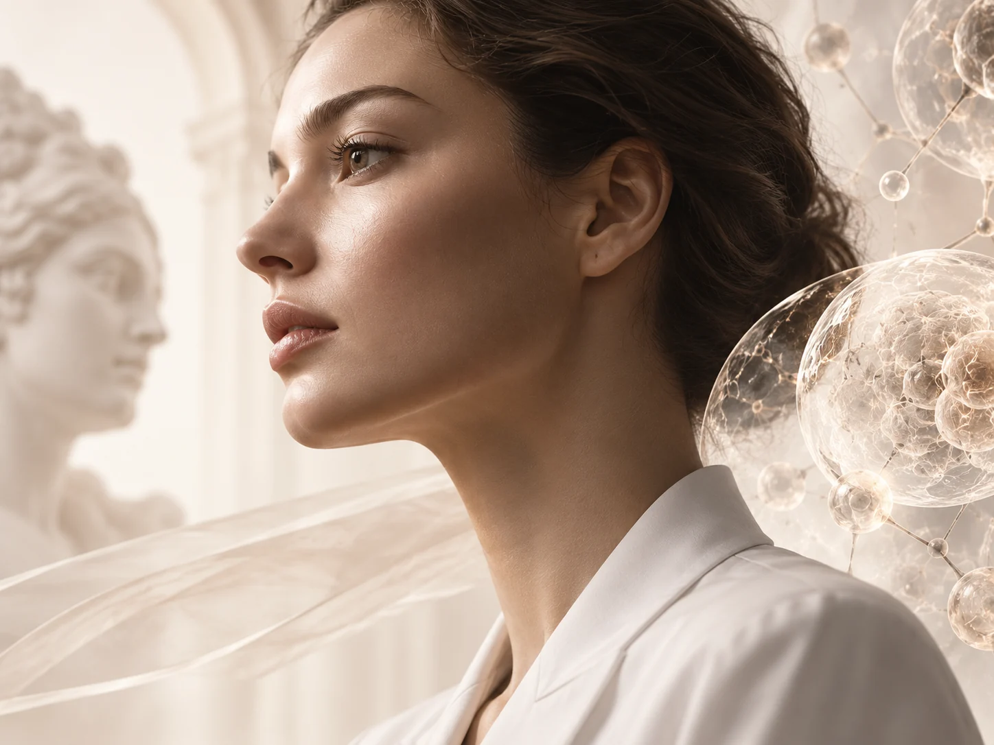 Concept portrait with open eyes and a scientific visual motif